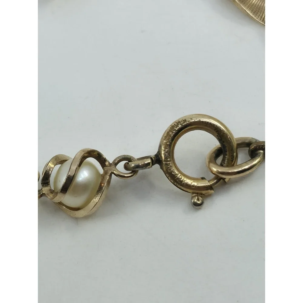Vintage Van Dell 1/20 12K GF Gold Filled Twisted Link Caged Pearl Bracelet